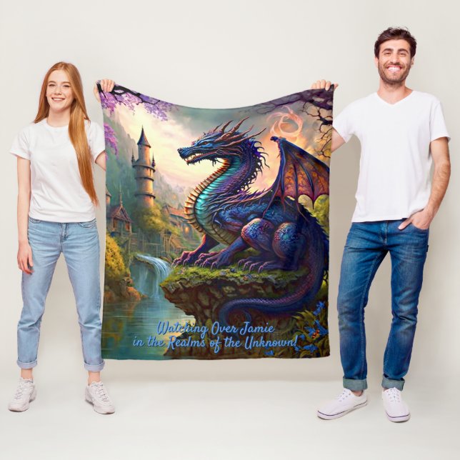 Couverture Polaire Ajouter le nom, Aqua Blue Purple Dragon Near River (En situation)