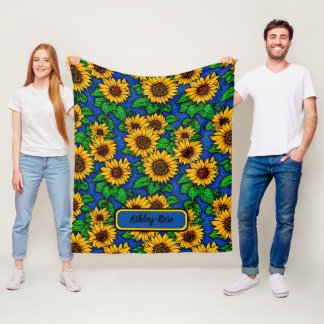 Couverture Polaire Ajouter le nom Golden Sunflowers & Feuilles sur Da