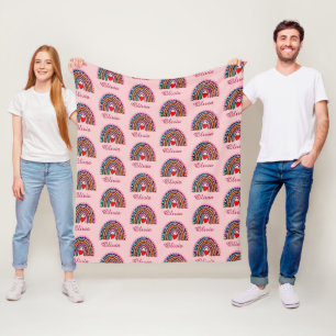 Couverture Polaire Ajouter un nom, Leopard Boho Rainbow Coeurs roses