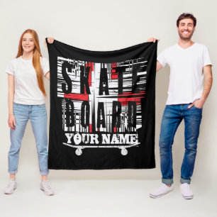 Couverture Polaire Ajouter un nom Skateboard Distressed White sur Bla