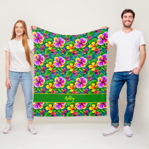 Couverture Polaire Ajouter un nom Texte Hibiscus tropical Feuille de