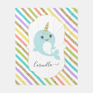 Couverture Polaire Ajoutez l'or de rayures d'arc-en-ciel de Narwhal