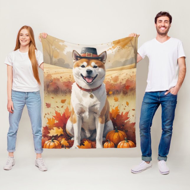 Couverture Polaire Akita quitte l'automne Thanksgiving Art (En situation)