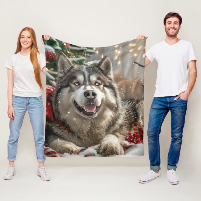 Couverture Polaire Alaskan Malamute Chien Fête de Noël (En situation)