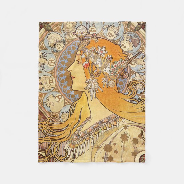 Couverture Polaire Alfonse Mucha Zodiac Art nouveau femme (Devant)