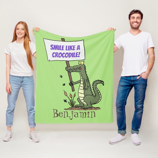 Couverture Polaire Aligator de crocodile drôle avec dessin animé (En situation)