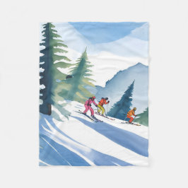 Couverture Polaire Allons Ski | Peinture Aquarelle d'Hiver
