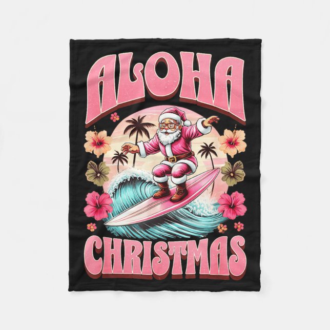 Couverture Polaire Aloha Christmas Santa Claus Surfing Hawaiian Mele  (Devant)