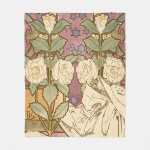 Couverture Polaire Alphonse Mucha Étoiles Élégantes Art Nouveau Camél