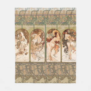 Couverture Polaire Alphonse Mucha Quatre Saisons Panneau Art nouveau