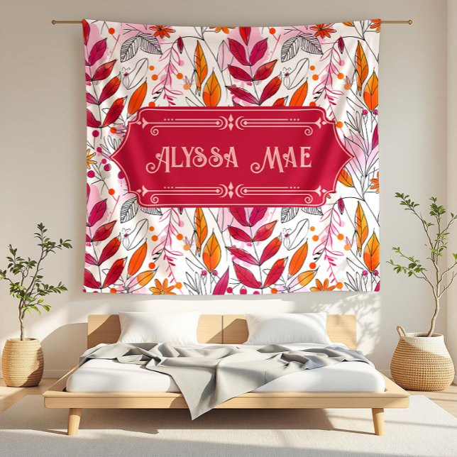 Couverture Polaire Alyssa Mae Foliage rose et orange (detail)