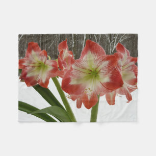 Couverture Polaire Amaryllis en Fête Rouge Neige Hiver Floral