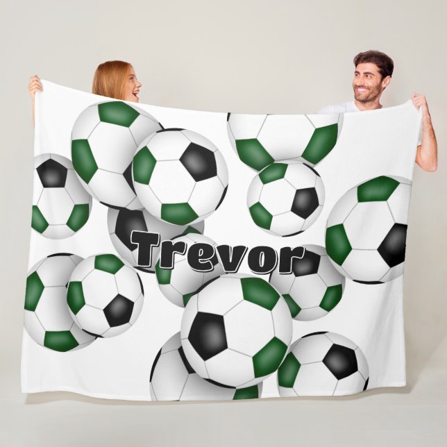 Couverture Polaire amas de balles de football noir vert garçons fille (En situation)
