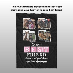 Couverture Polaire Amateur de cheval 4 photo meilleur ami noir rose