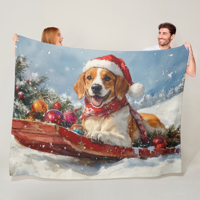 Couverture Polaire American English Foxhound dans Sledge Christmas (En situation)