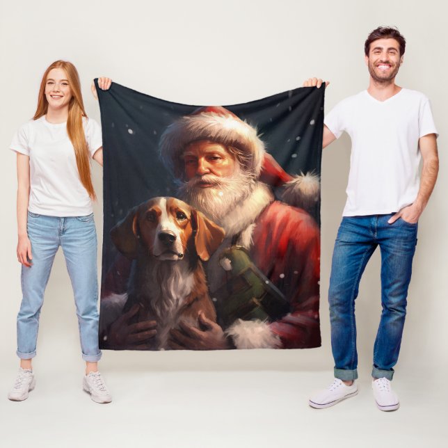 Couverture Polaire American English Foxhound Santa Claus Noël (En situation)