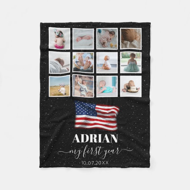 Couverture Polaire American Flag Baby First Year Photo Collage (Devant)