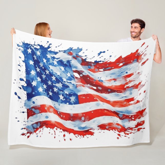Couverture Polaire American Flag USA Watercolor 4 juillet (En situation)