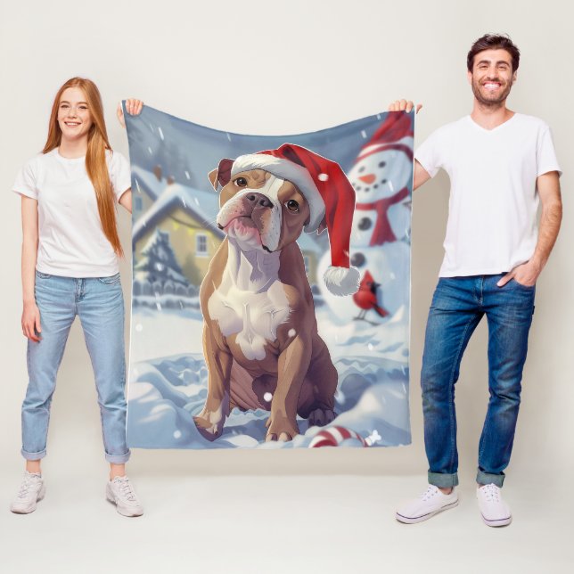 Couverture Polaire American Staffordshire Winter Wonderland Noël (En situation)