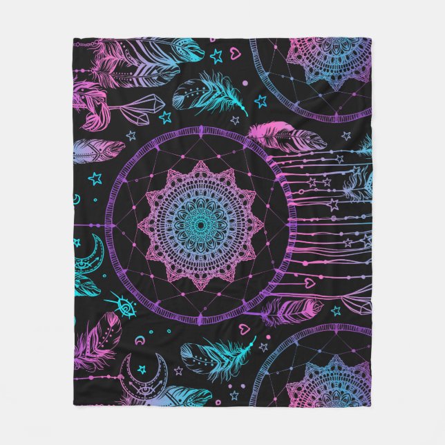 Couverture Polaire Amérindien Dreamcatcher Moon Motif (Devant)