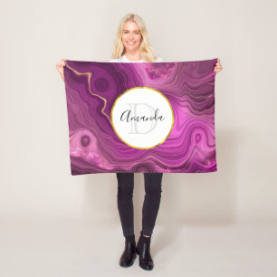 Couverture Polaire Améthyste Violet Et Monogramme D'Agate Abstrait Or