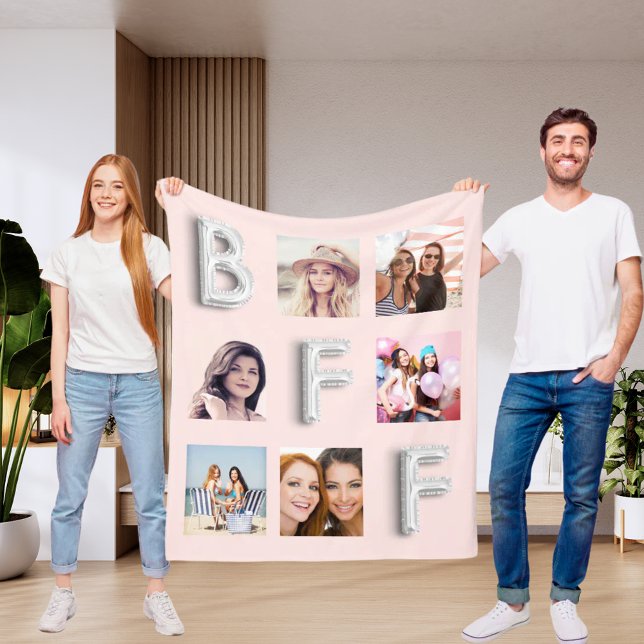 Couverture Polaire Ami blush rose or argent collage photo (Créateur téléchargé)