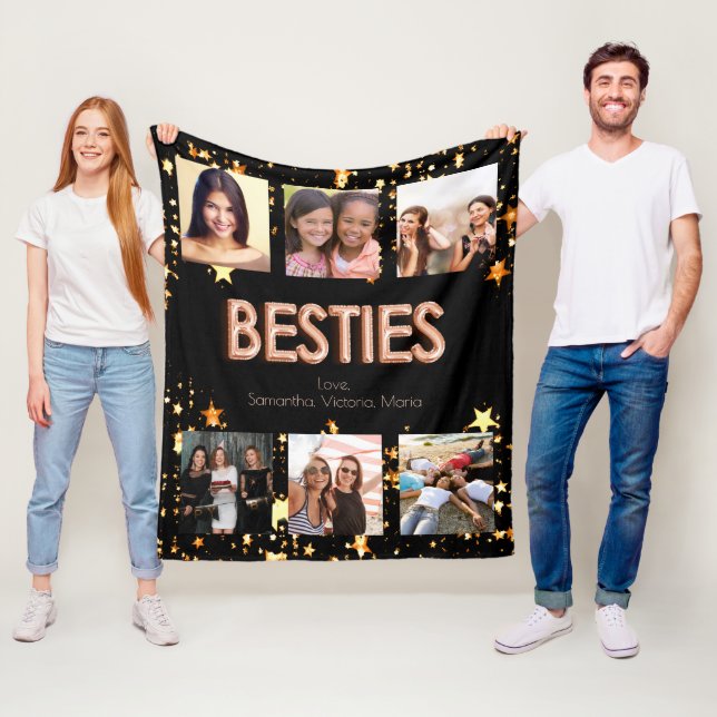 Couverture Polaire Ami noir rose or besties photo collage (En situation)