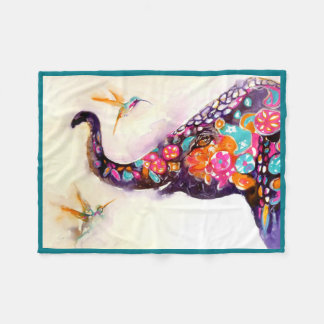 Couverture Polaire "Amis enchanteurs" colibri et éléphant