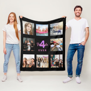 Couverture Polaire Amis pour toujours noir rose photo collage