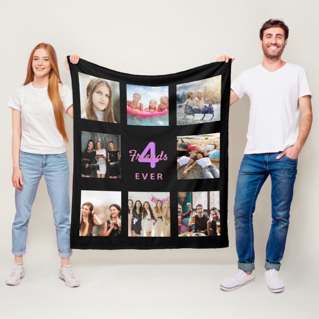 Couverture Polaire Amis pour toujours noir rose photo collage (En situation)