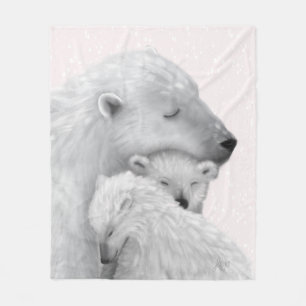 Couverture Polaire Amour arctique : Famille d'ours polaires aux teint