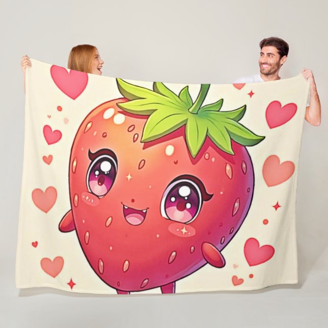 Couverture Polaire Amour aux fraises adorable (En situation)