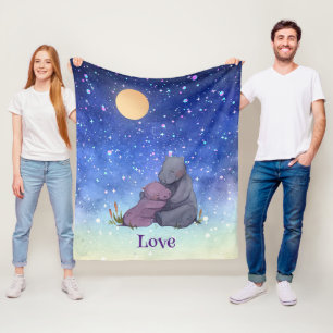 Couverture Polaire Amour, Baby Hippo et sa mère