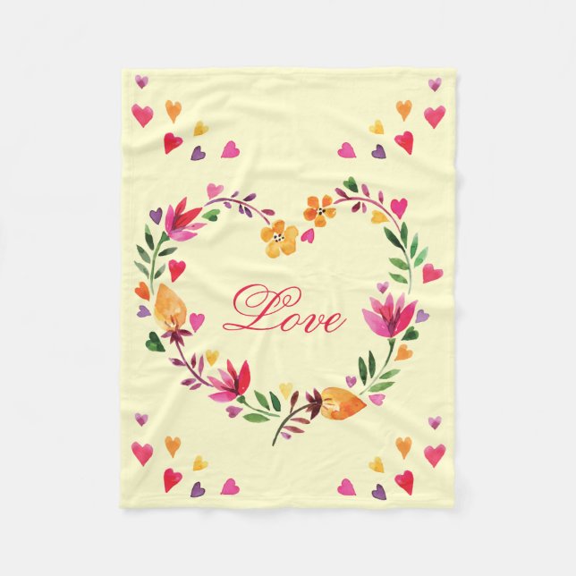 Couverture Polaire Amour floral de guirlande de coeur d'aquarelle (Devant)