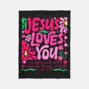 Couverture Polaire Amour Jésus Boho Floral Foi Religieuse
