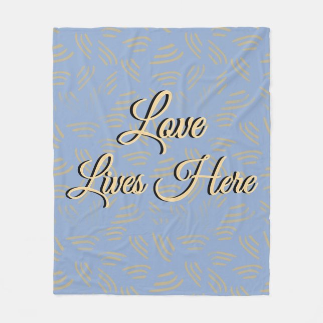 Couverture Polaire Amour Vit Ici Bleu Flecked Blanche Toison (Devant)