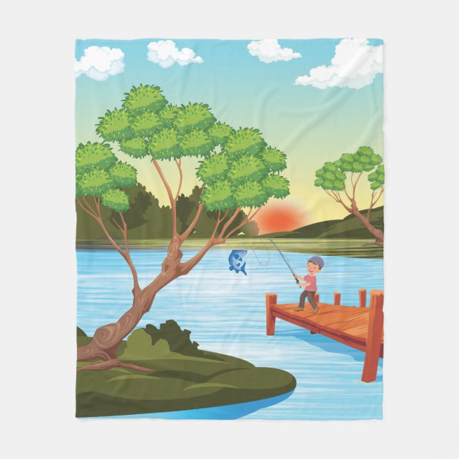 Couverture Polaire Amoureux de la pêche, Pêche Enfants Pêcheur (Devant)