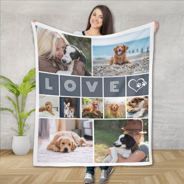 Couverture Polaire Amoureux des chiens Heart Love Photo Collage (Créateur téléchargé)
