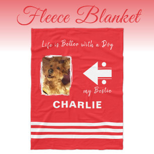 Couverture Polaire Amoureux des chiens nom photo rouge