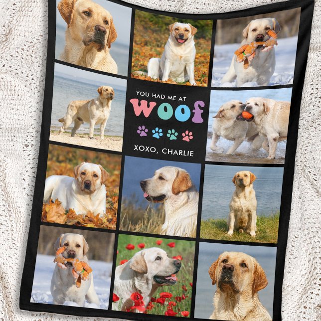 Couverture Polaire Amoureux des chiens WOOF Personnalisé 11 Pet Photo (Créateur téléchargé)