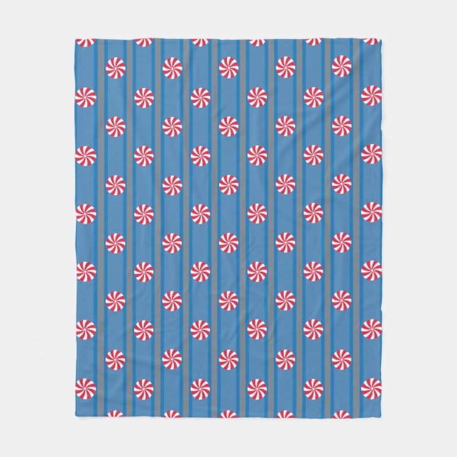 Couverture Polaire Amusant et fantaisie Bleu Noël Peppermenthe Bonbon (Devant)