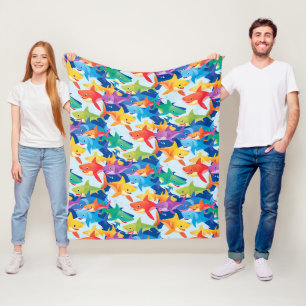 Couverture Polaire Amusant requin arc-en-ciel fête d'anniversaire mot