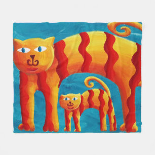 Couverture Polaire Amusant tendance fantaisiste courbe chat et chaton