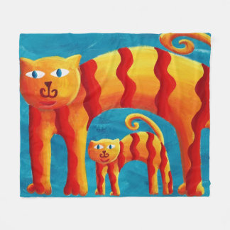 Couverture Polaire Amusant tendance fantaisiste courbe chat et chaton