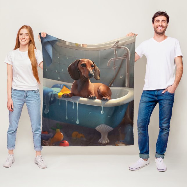 Couverture Polaire Amusement du dachshund au bain  (En situation)