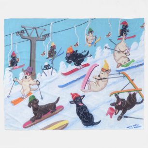 Couverture Polaire Amusement Labradors de ski d'hiver