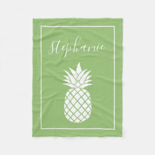 Couverture Polaire Ananas et vert blanc nom manuscrit