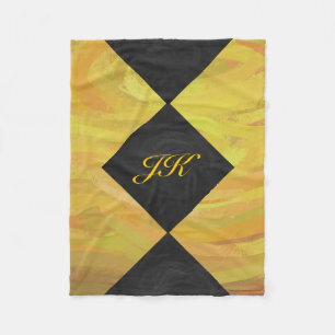 Couverture Polaire Ananas Monogramme jaune et diamant noir