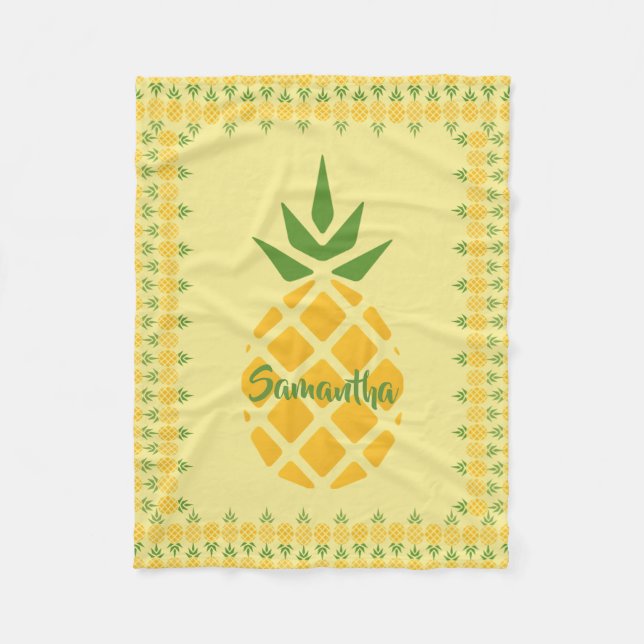 Couverture Polaire Ananas personnalisé, Arrière - plan Jaune modifiab (Devant)