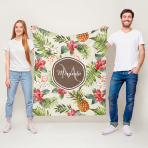 Couverture Polaire Ananas tropicale exotique Floral Monogramme Brown